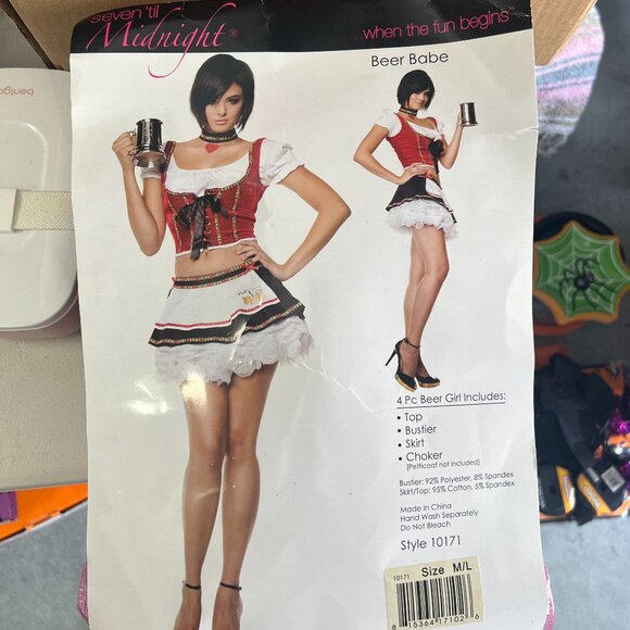Seven 'til Mignight Costume Women Size M/L 4 Pcs Beer Babe W/ Top, Bustier & Top - Picture 3 of 6
